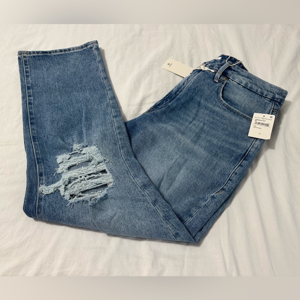 Good American Womens Good Boy Denim Jeans Distressed Zip Fly Indigo085 Size 15 - Picture 2 of 12